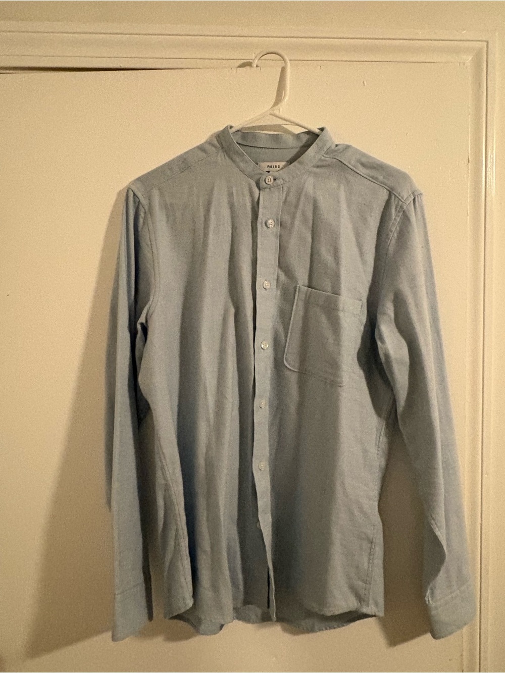 Reiss Light Blue Band Collar Shirt Jacket